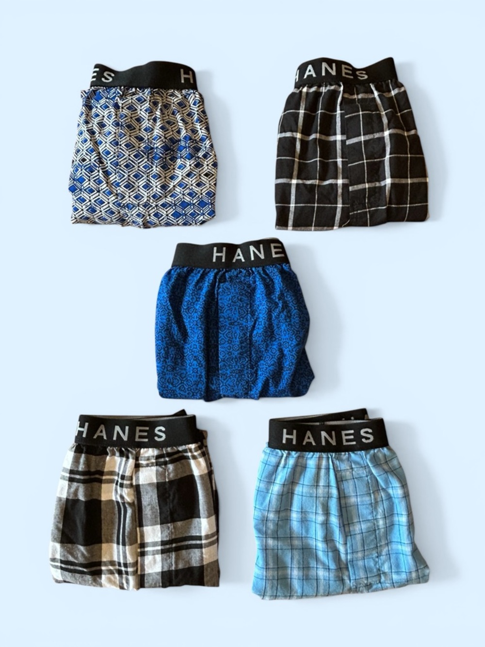 Hanes Men's Size XL Blue & Black Boxer Shorts - Lot of 5